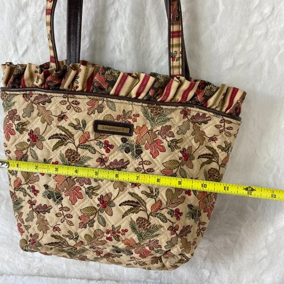 Longaberger Fall Print Tote Shoulder Handbag Beige Autumn Ruffle Top Vintage - Picture 6 of 8